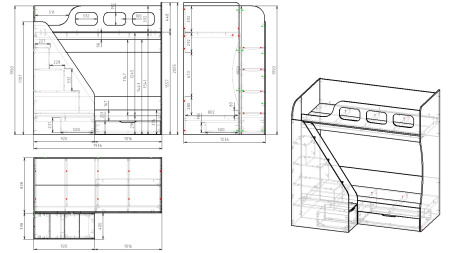 Кровать 2-х ярусная Умка-6  190х80  от Династия Kids