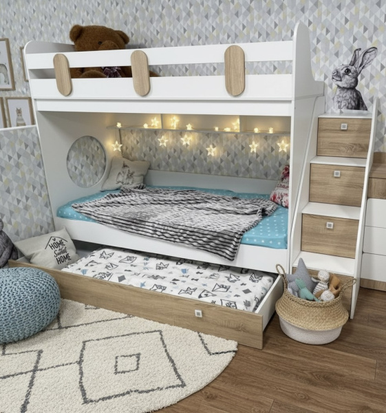 Кровать Фортуна-3 (корпус дуб сонома + фасады белые) 190х80 от Династия Kids