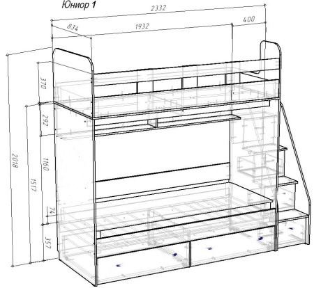 Кровать 2-х ярусная Юниор 2 (правая/левая) 190х80 от Династия Kids