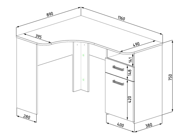 Стол угловой 116 см Гранд  от Династия Kids