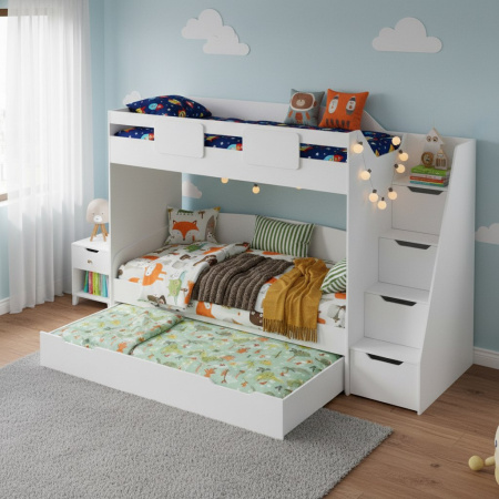 Кровать-чердак Мозаика-2 + кровать Двушка (цвет белый) 190х90 от Династия Kids