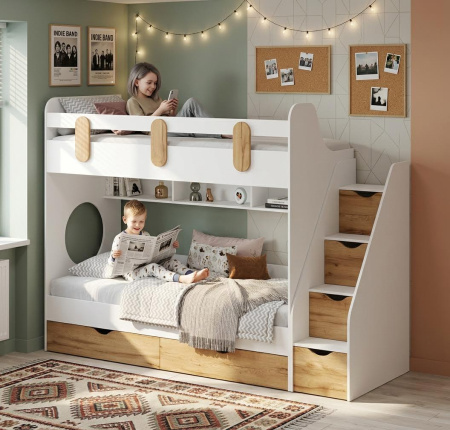 Кровать Фортуна (гаскон пайн + белый)  от Династия Kids