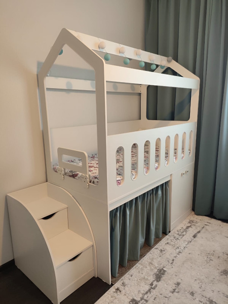 Кровать-чердак 160х80 Теремок (цвет белый) от Династия Kids