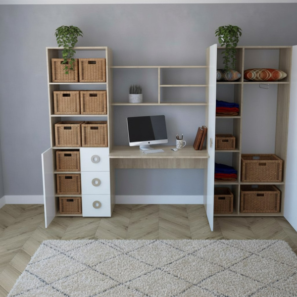 Уголок школьника Д-5 коллекции Юниор (дуб сонома + белый) от Династия Kids