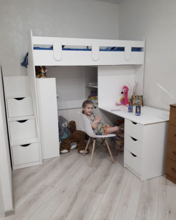 Кровать-чердак Уют-2 + Стол Уют-2 + Шкаф Уют-2  от Династия Kids