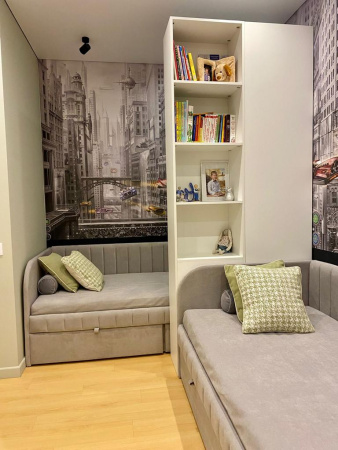 Мягкая кровать Слайт Полоса 80х190 (прямая спинка). Велюр Тедди  от Династия Kids