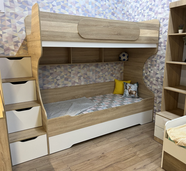 Кровать БИГ 200х90 (дуб сонома+белый)  от Династия Kids