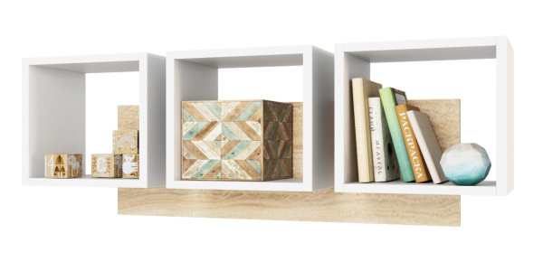 Полка настенная Квадрат-3 (дуб сонома+белый) 1136 мм