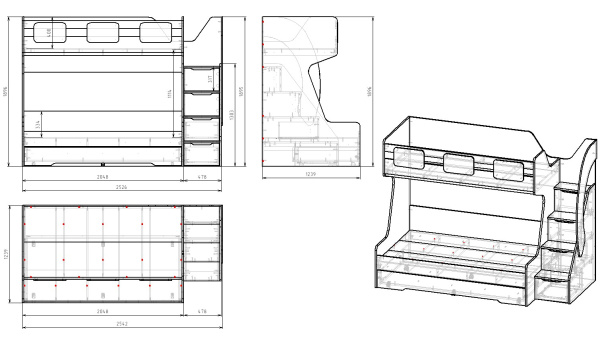 Кровать МЕГА ПРЕМИУМ 120х200 с доп.спальным местом от Династия Kids