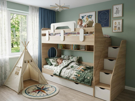 Кровать Фортуна (гаскон пайн + белый)  от Династия Kids