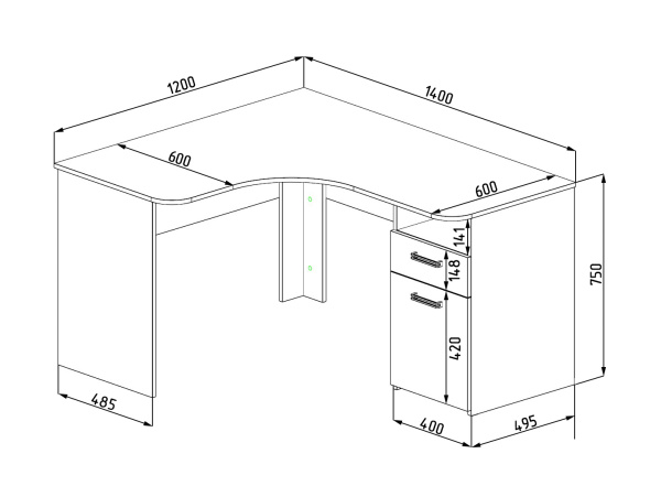 Стол угловой Твой Стиль 1400 мм (выставочный образец)
