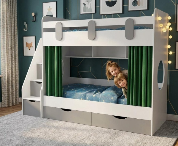 Кровать двухъярусная Фортуна 180х80 (серебро + белый) 