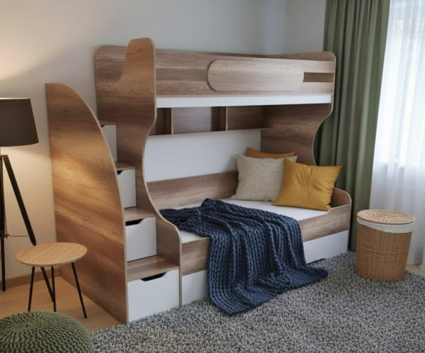 Кровать двухъярусная Биг 120х200 (дуб каньон + белый)