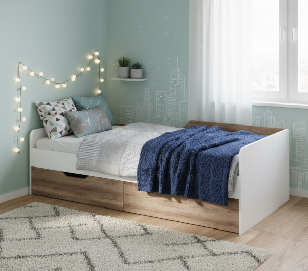 Кровать коллекции Лайт Лофт 190х90 (дуб каньон+белый)