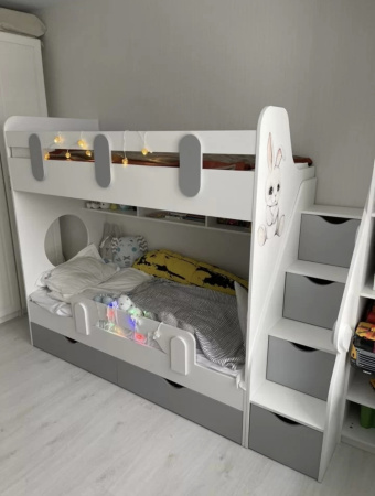 Двухъярусная кровать Фортуна (серебро+белый) 180*80 от Династия Kids