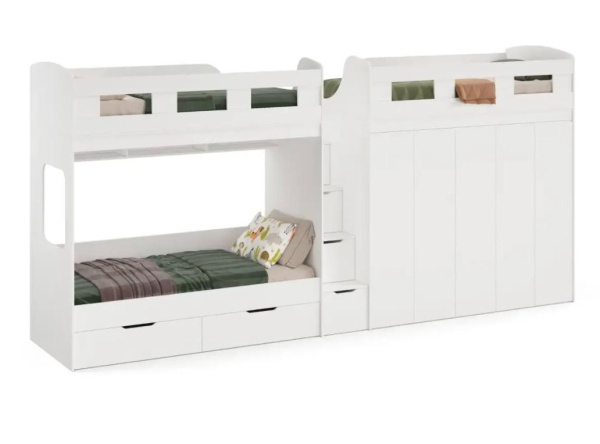 Кровать Квартет 190х90 + шкафы (цвет белый)