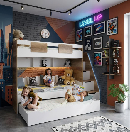 Кровать 2-х ярусная выдвижная Дабл 190х90 +180х80 (цвета разные) от Династия Kids