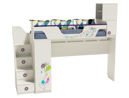 Кровать-чердак 190х80 коллекции Цветы-4 New  от Династия Kids