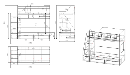 Двухъярусная кровать Твинс 190х90 (дуб каньон + белый) от Династия Kids