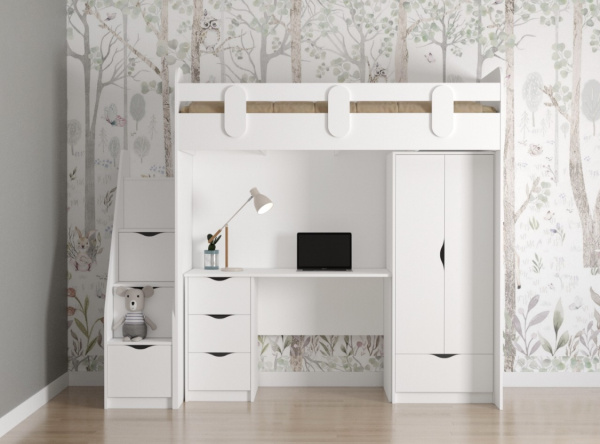 Кровать-чердак Уют-2 + Стол Уют-2 + Шкаф Уют-2  от Династия Kids