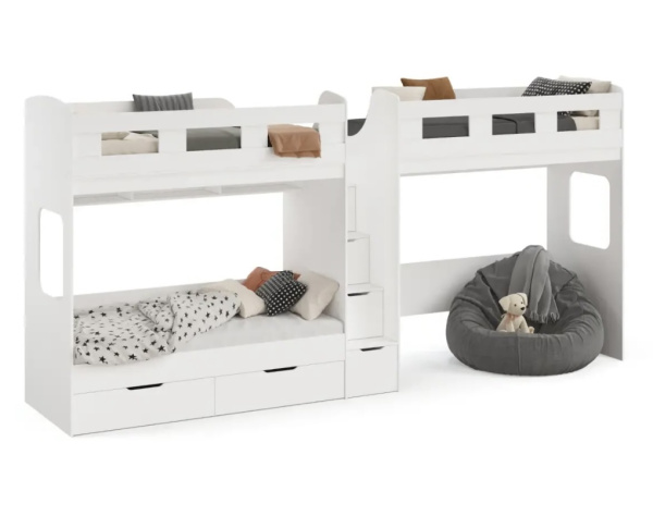 Кровать 3-х ярусная Квартет (цвет белый)