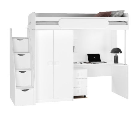 Кровать-чердак Колледж-2 (дуб золотистый + белый) 200х90 от Династия Kids