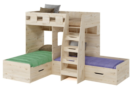 Трехъярусная кровать Династия 190х90 (дуб сонома+белый) 