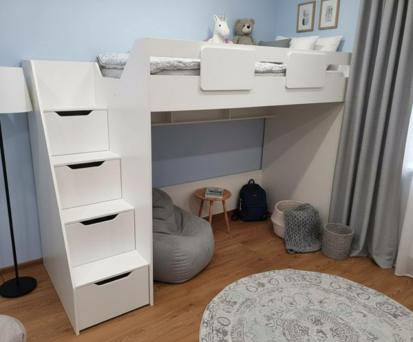 Кровать-чердак коллекции Лайт Лофт 190х90 (дуб каньон + белый) от Династия Kids