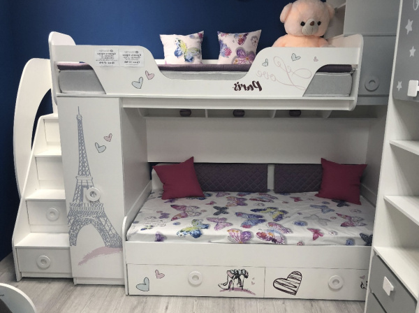 Двухъярусная кровать коллекции Модница (левая). Верх 190х80, низ 190х90  от Династия Kids